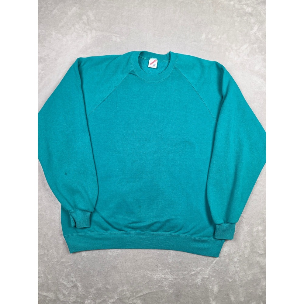 Vintage Jerzees Sweatshirt Womens 3X Teal Blank Raglan Crewneck Made in USA